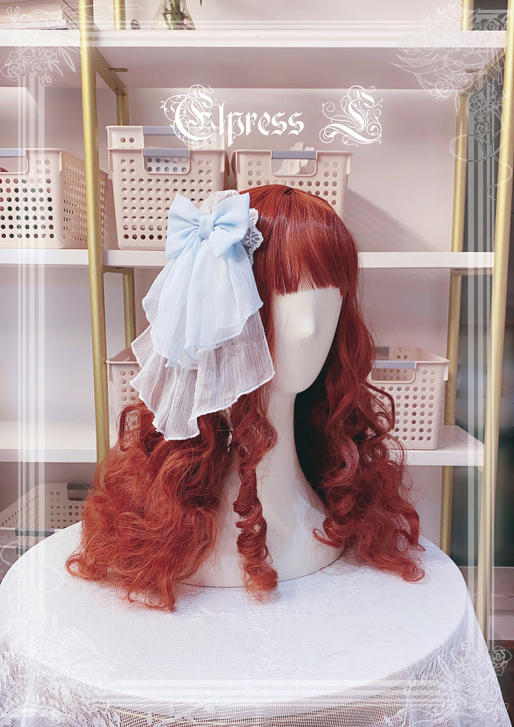 Elpress L~3D Flower Lolita Hairband Cuff Brooch Multicolors blue side cllip (one piece only) 