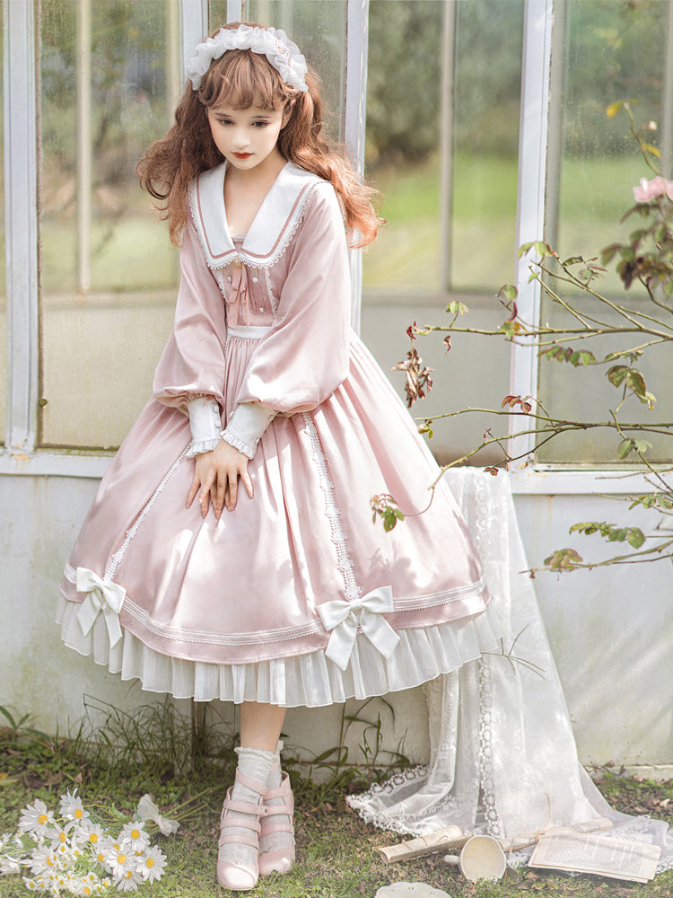 Your Princess~Princess Lolita Long Sleeve Pink Dress   