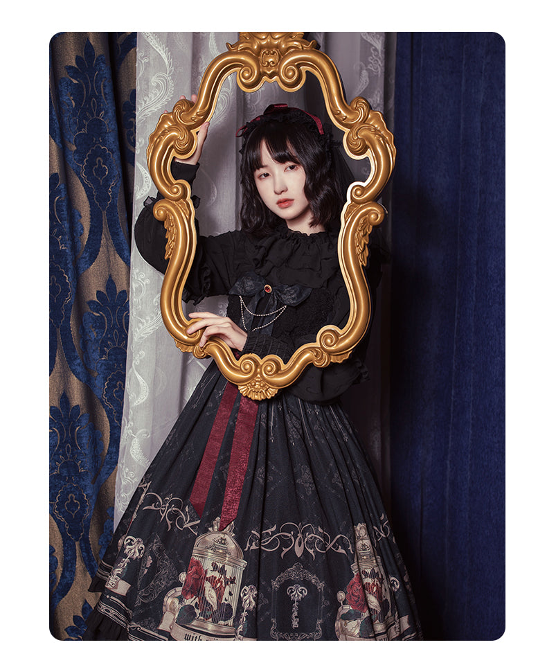 With PUJI~Nightingale and Rose~Gothic Black and Red Dress JSK   