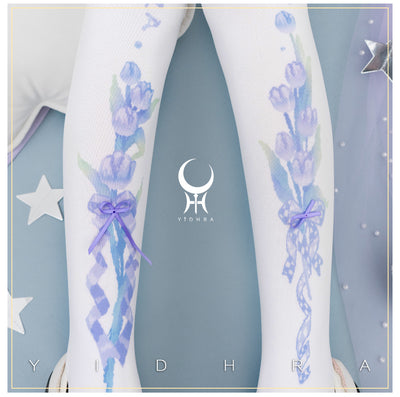 Yidhra~Tulip Forever~Spring Lolita Accessory Classical Pantyhose purple-velvet free size 