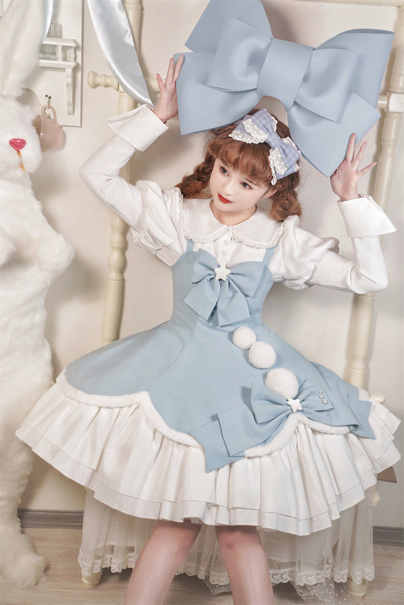 Your princess~Christmas Princess Sweet Lolita Jumper Dress S blue JSK+white long sleeve blouse 