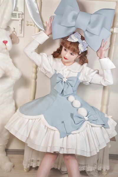Your princess~Christmas Princess Sweet Lolita Jumper Dress S blue JSK+white long sleeve blouse 