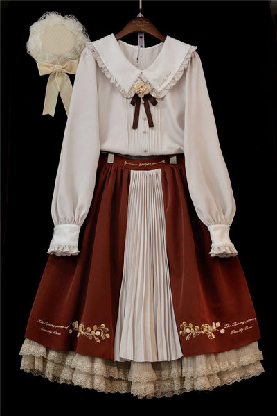 Eessily Verse~Spring Picnic~Embroidered Han Lolita Suits S brick-red SK dress 