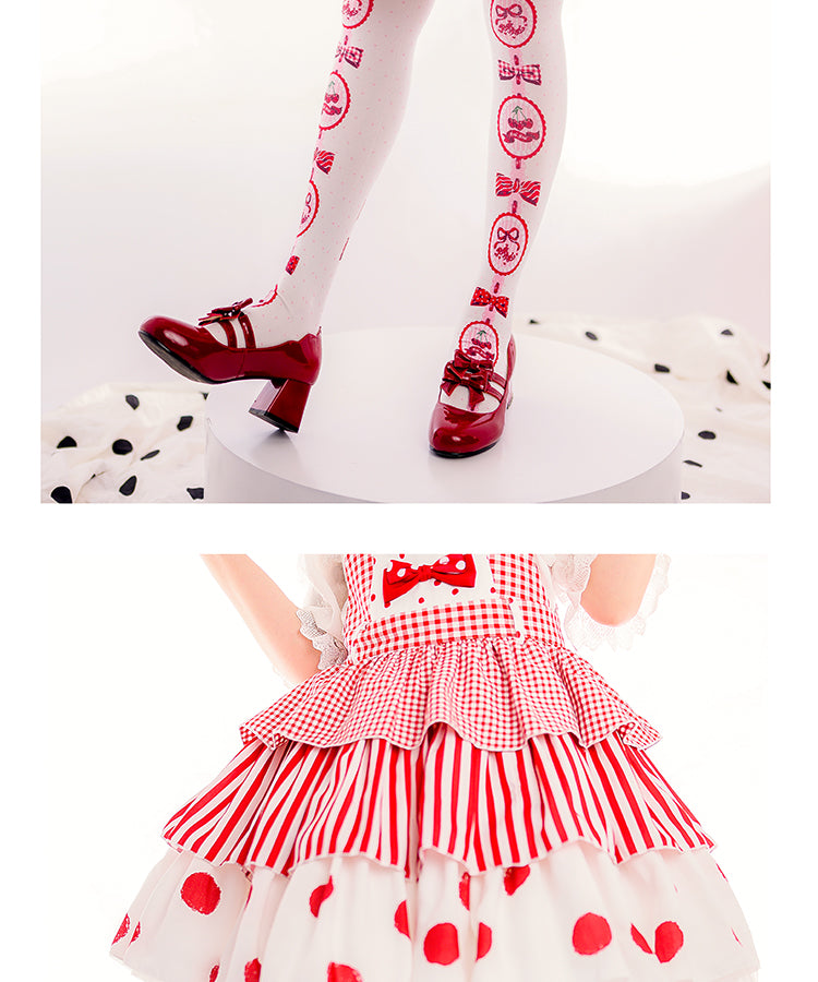 Roji roji~Cherry Pie Printed Velvet Lolita Tights   