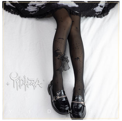 Yidhra~Stars On The Sky Lolita Summer Tights free size black spark - gorgeous - anti-hook 