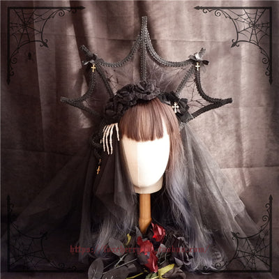 Fox Cherry~Gothic Flowers Hand Bone Cross Headdress   