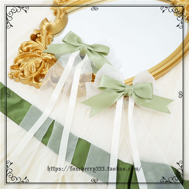 Fox Cherry - Elegant Grass Green Lolita Bow Headdress a pair of clips