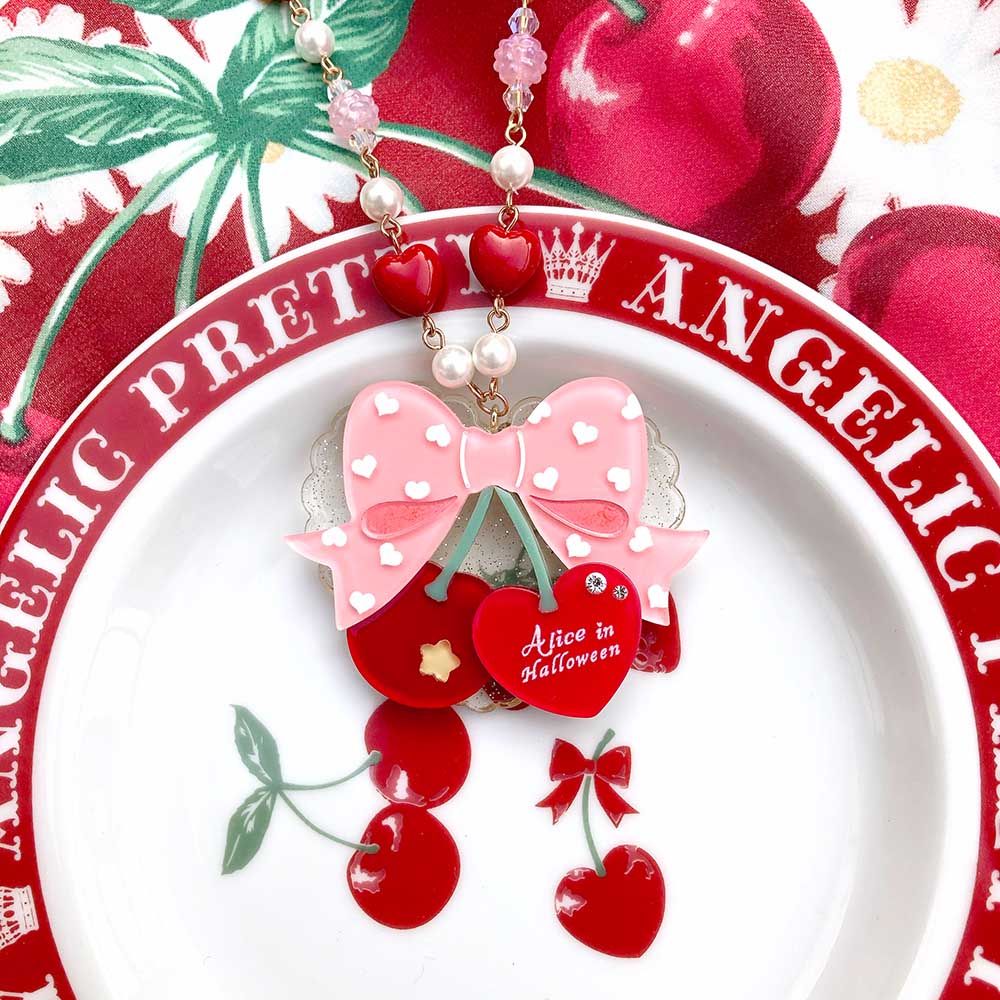 (BuyForMe) Halloween Alice~Sweet Cherry Lolita Plastic Necklace Ring   