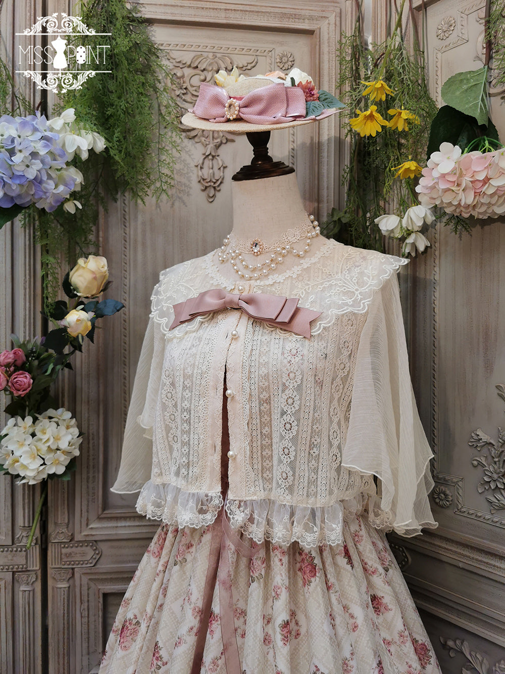 Miss Point - Woody Rose - Elegant Retro Lolita Blouse S ivory short sleeve