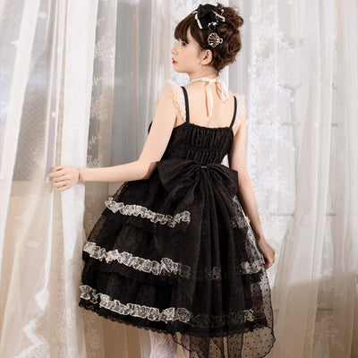 Eieyomi~Domesa's Wish~Bow Trailing Tiered Ruffles Lolita Jumper Dress   