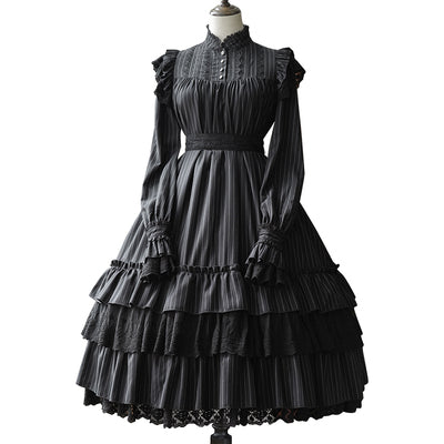 (Buyforme)Star Box Design～Gothic Lolita Embroidery Stripe Lolita OP S black 