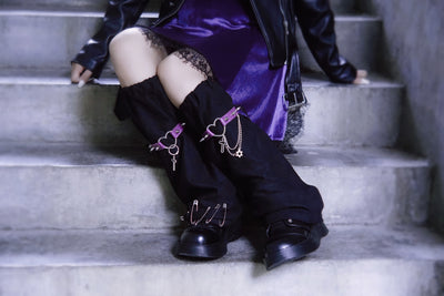 Strange Sugar~Black Purple Handmade Suede Gothic Leg Cover   