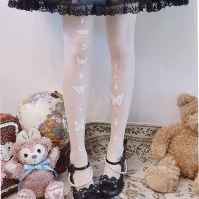 Ruby Rabbit~20D Velvelt Lolita Tights Collection free size(150-180) moon butterfly white 