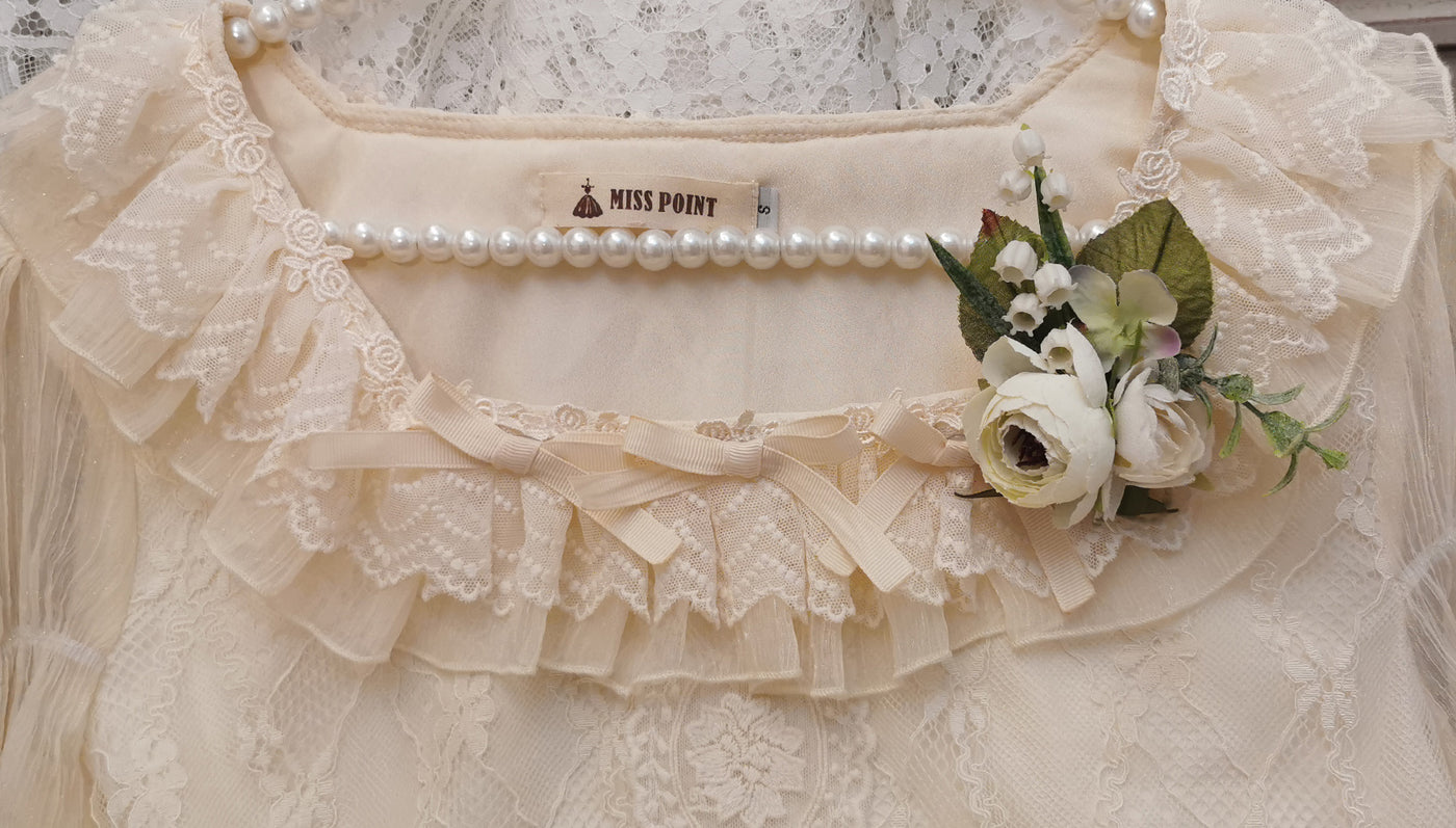 Miss point~Sally's Garden~Lolita Flower Bow Lace Necklace ivory bow brooch  