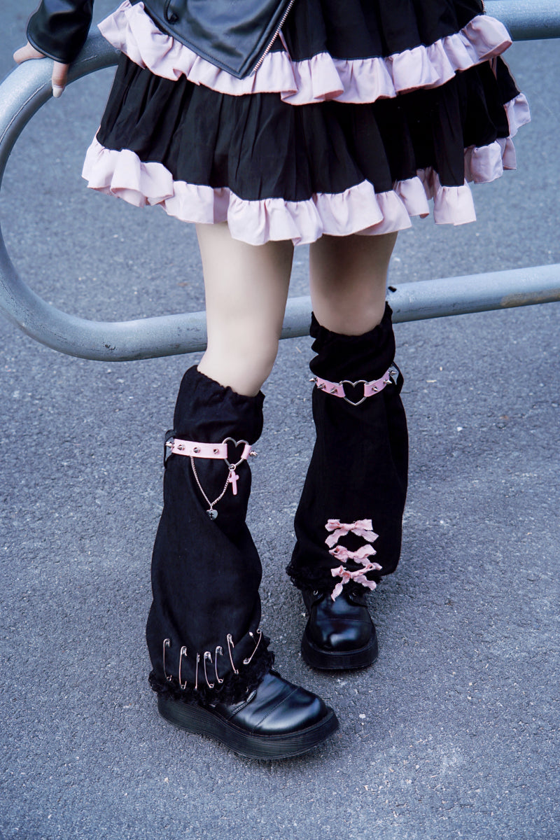 Strange Sugar~Gothic Suede Warm Leg Cover Black Pink   