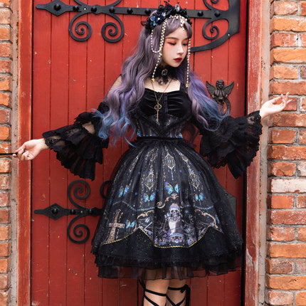 YingLuoFu Butterfly Movement Gothic Lolita Tea Party OP Dress   