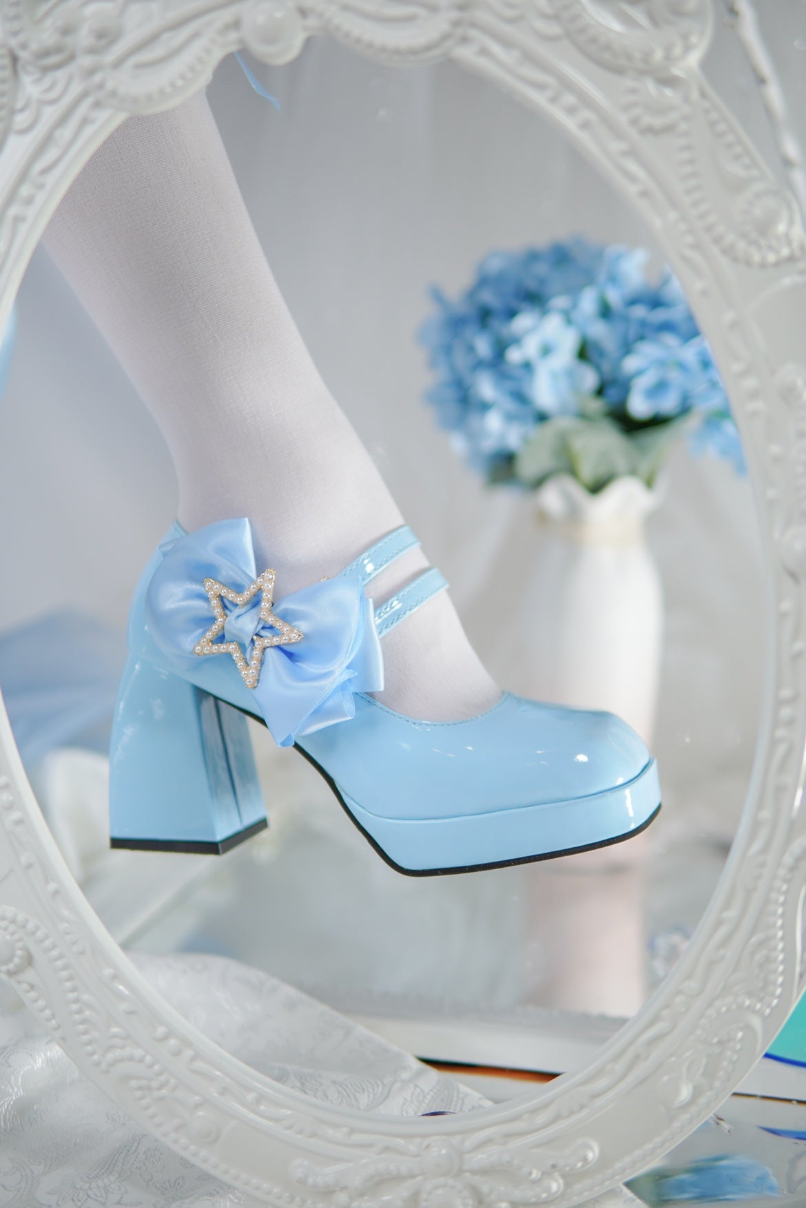 Sky Rabbit~Sweet Lolita Mary Jane High Heels Shoes 34 sky blue 
