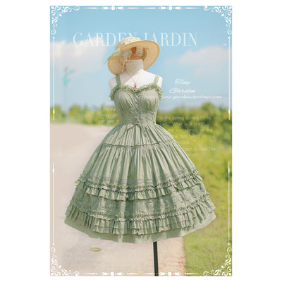 Tiny Garden~Dream Bouquet~Elegant Lolita Solid Color Jumper Dress S Vintage Green 