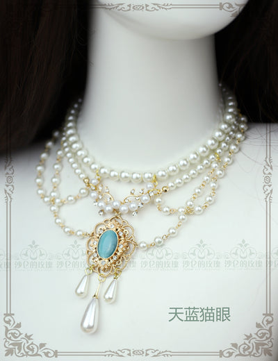 Rose of Sharon~Theresa~Vintage Wedding Lolita Necklace sky blue opal  