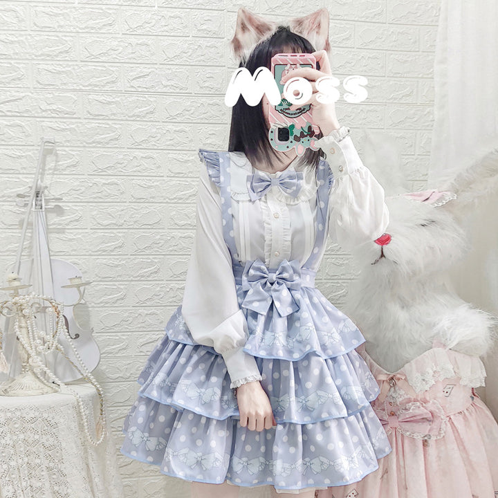 Eieyomi~Little Hetty~Sweet Daily Polka Dot Straps Lolita Skirt Long-sleeved shirt S 