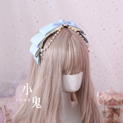 Xiaogui~Gothic Accessories Lolita Bow KC Hairclip light blue  (multilayer beads KC)  