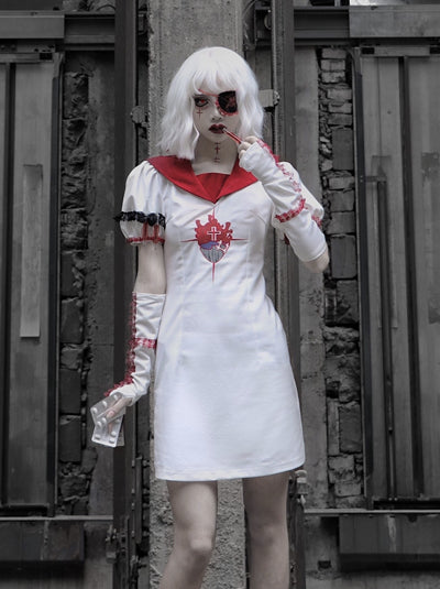 Blood Supply~Tokyo Bloodthirsty Girl~Gothic Lolita Halloween Embroidered Sailor OP S sailor Lolita OP 