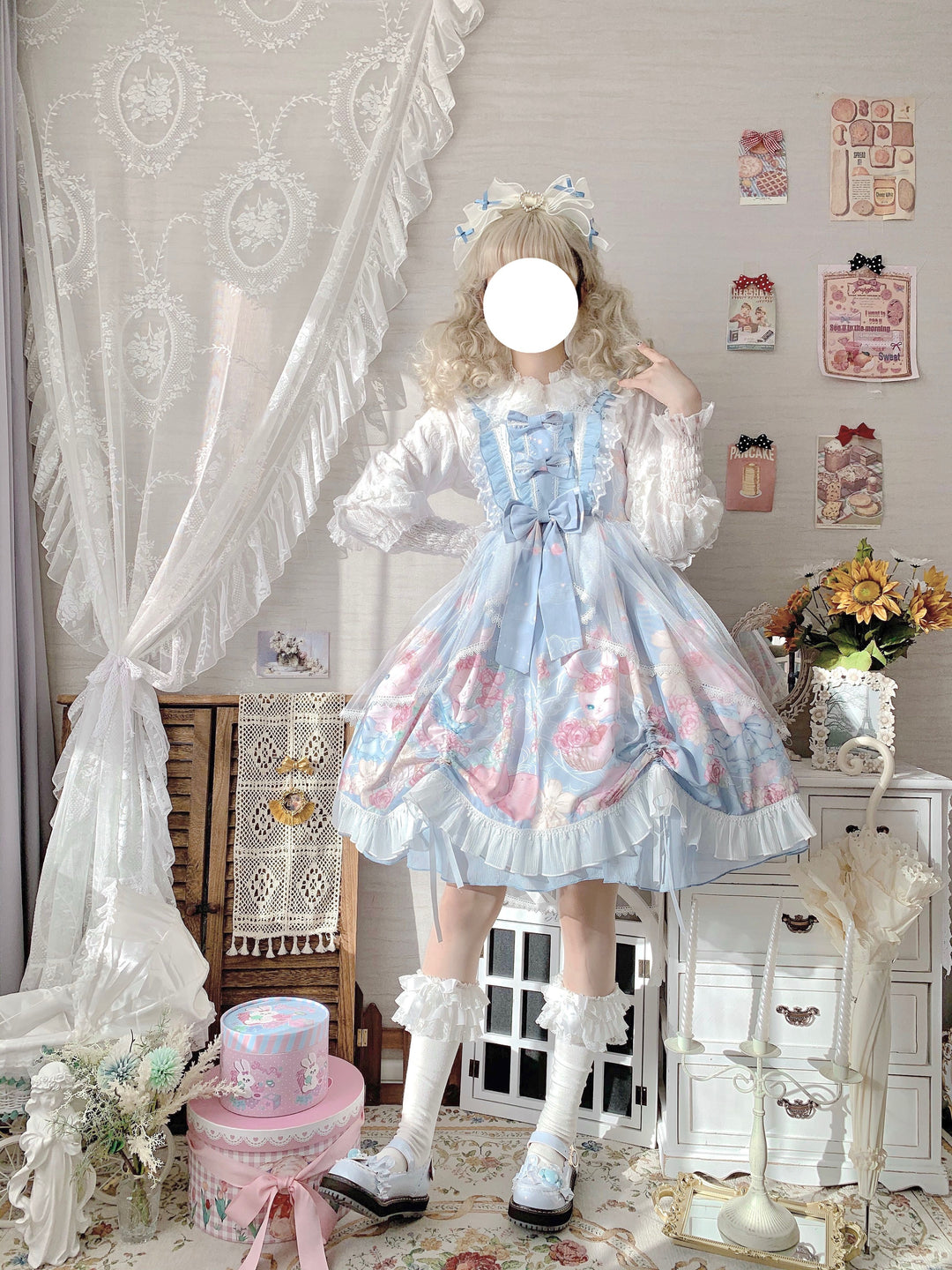 (Buyforme)Sugar Girl~Lolita Wreath Bunny Printed Summer JSK