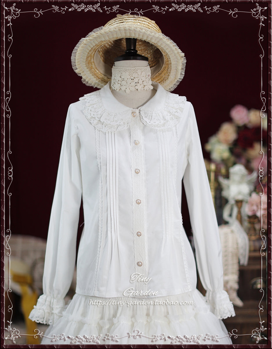 Tiny Garden~Cotton Retro Lace Lolita Blouse S white 