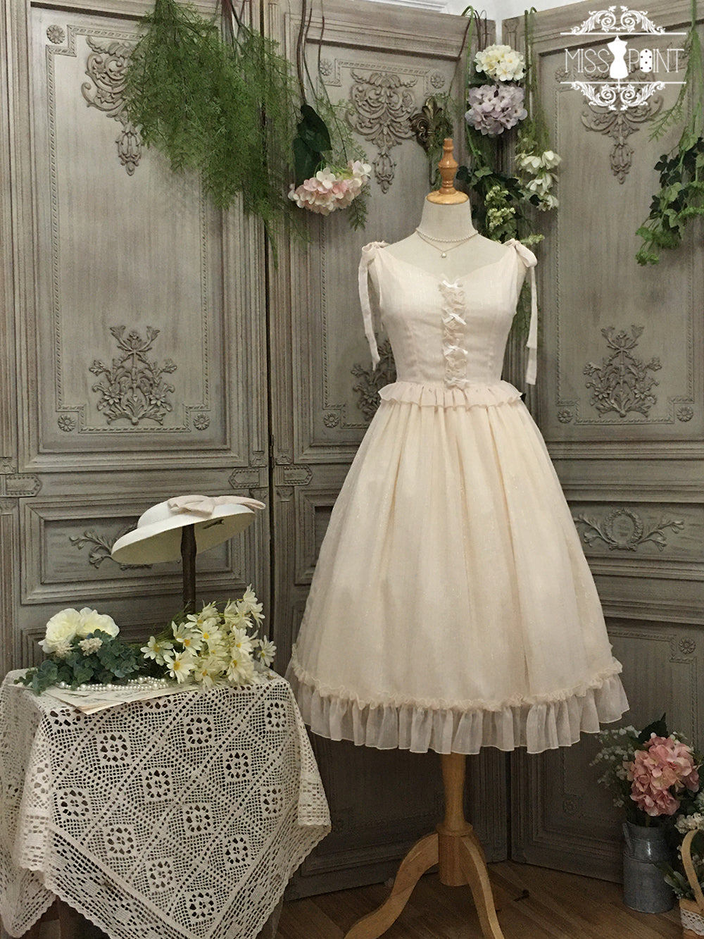 Miss point~Rhine Riverside~French Vintage Chiffon Lolita JSK (2XL L M S XL / champagne) 1802:45725