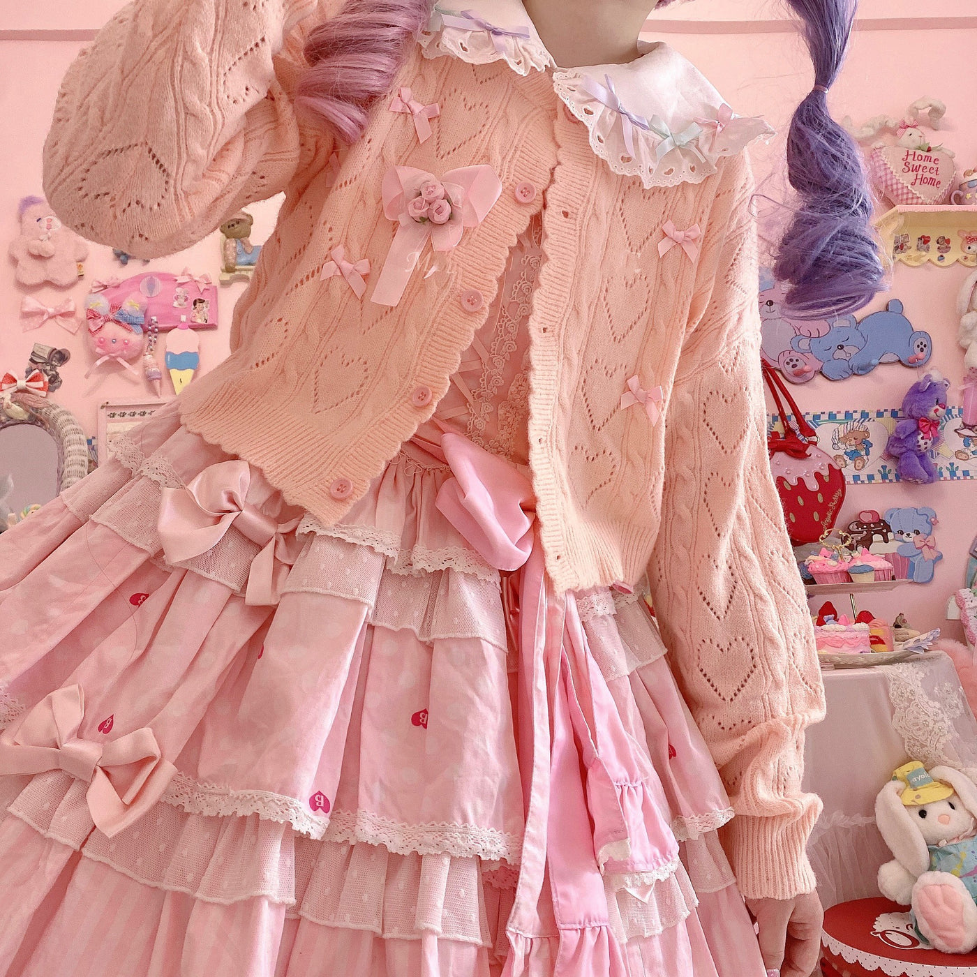 (BuyForMe) MIST~Hollow Out Long Sleeve Lolita Cardigan Multicolors S pink 