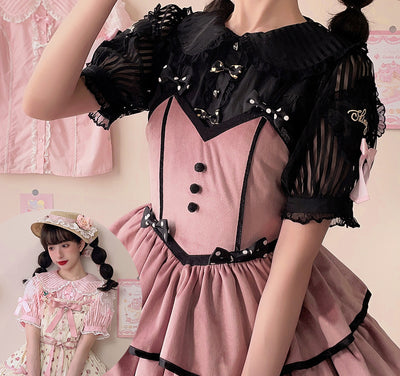 (Buyforme)Cat and Campanula~Star Candy~Stripes Cotton Lolita Shirt XS black 