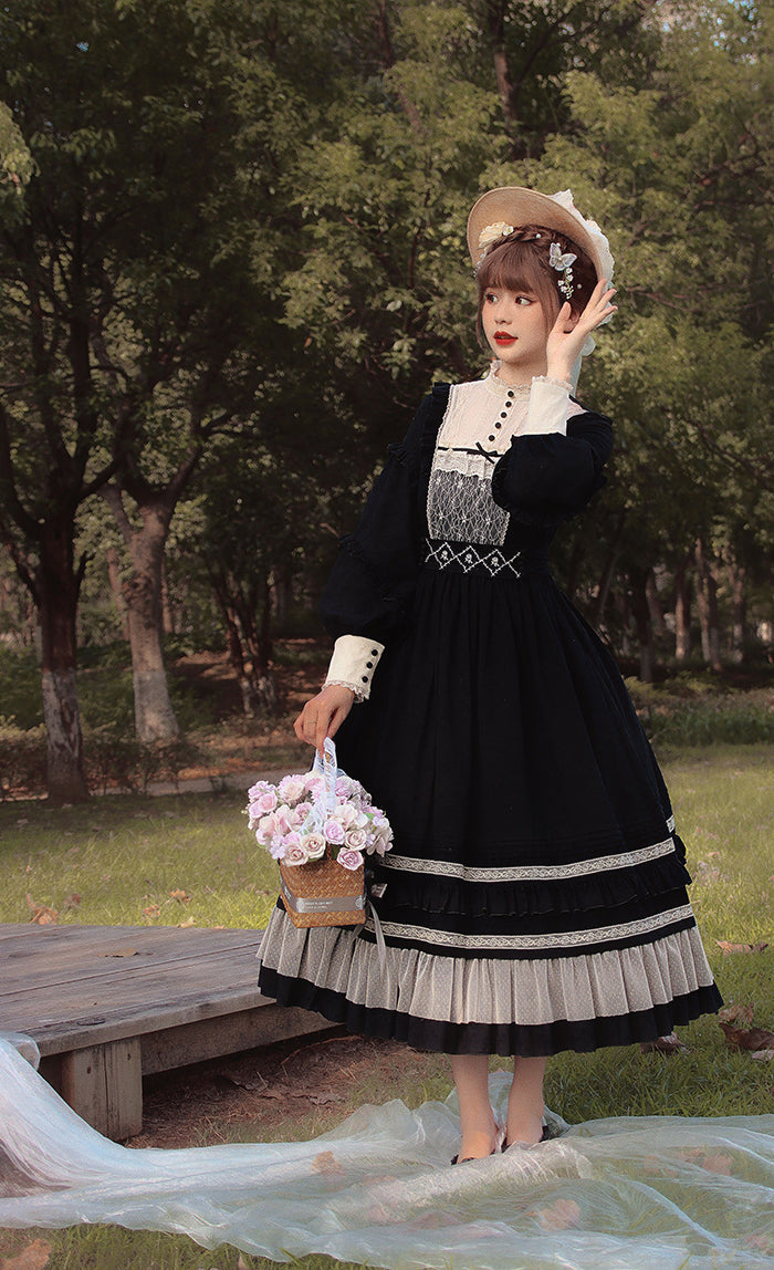 Alice Girl~Vintage Lolita OP Dress~Miss Lya's Jacquard Cotton Dress   