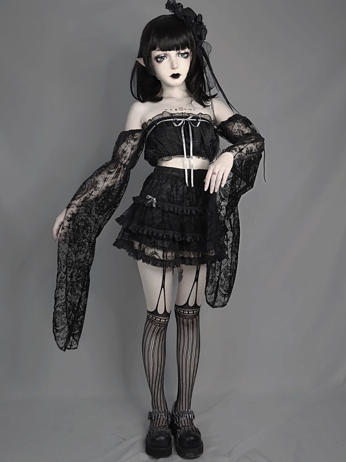 Blood Supply - Dark Feast - Gothic Cross Tiered Mesh Lolita Skirt