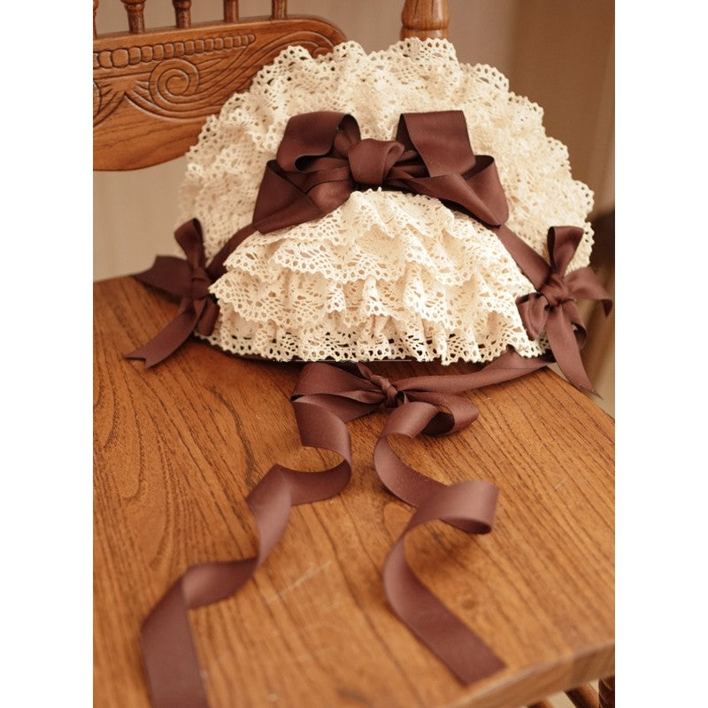 (Buyforme) Meidou Handmade~Ivory Color Lace Lolita Antique  Bonnet ivory white x coffee  