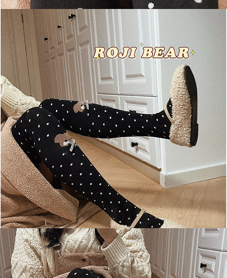Roji roji - Bear Dots Bow Cotton Lolita Thigh Stockings
