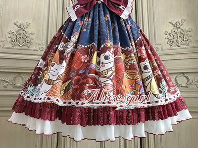 Alice Girl~Lucky Cat~Wa Lolita  Cat Printed Jumper Skirt   
