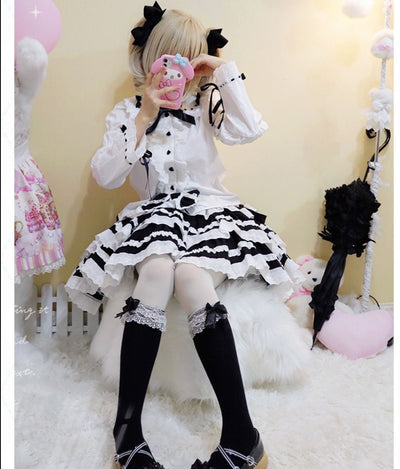 With PUJI~Summer Fresh Multicolors Tiered Lolita Skirt   
