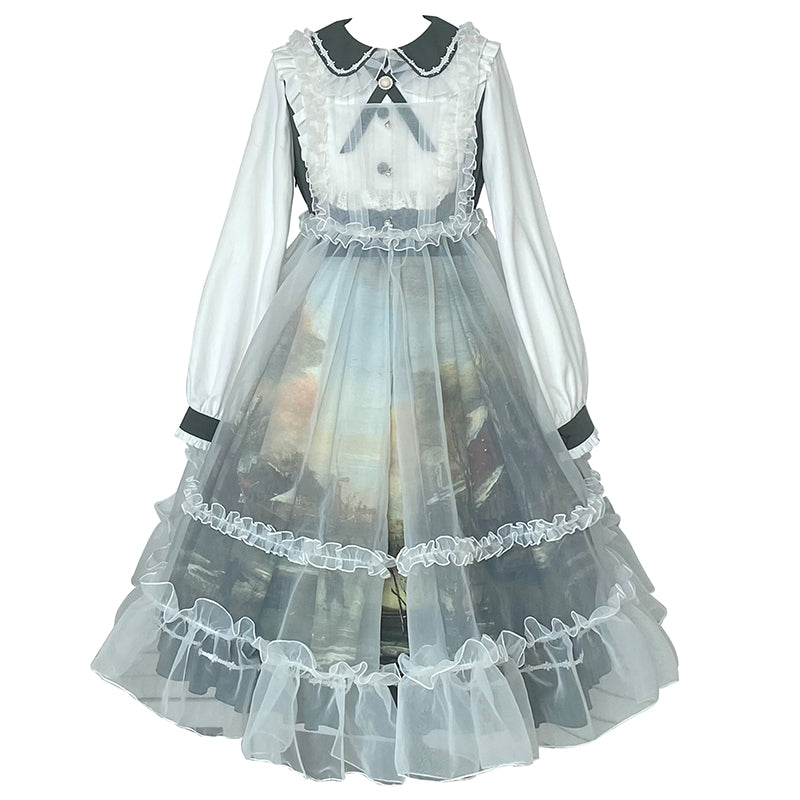 With PUJI~Shimmer Oil Painting~Pastoral Oil Paiting Lolita OP Dress   
