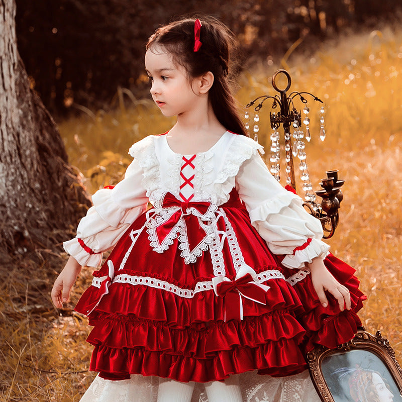 Sweet Kid Lolita Princess Velvet Dress red 110cm 