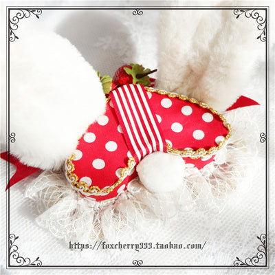 Fox Cherry-Sweet Lolita Flower Rabbit Ear Headdress free size strawberry heart-shaped top hat 