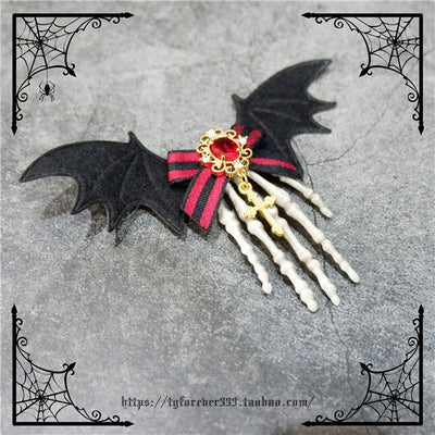 Fox Cherry~Gothic Lolita Batwing Hand Bones Hairclip   