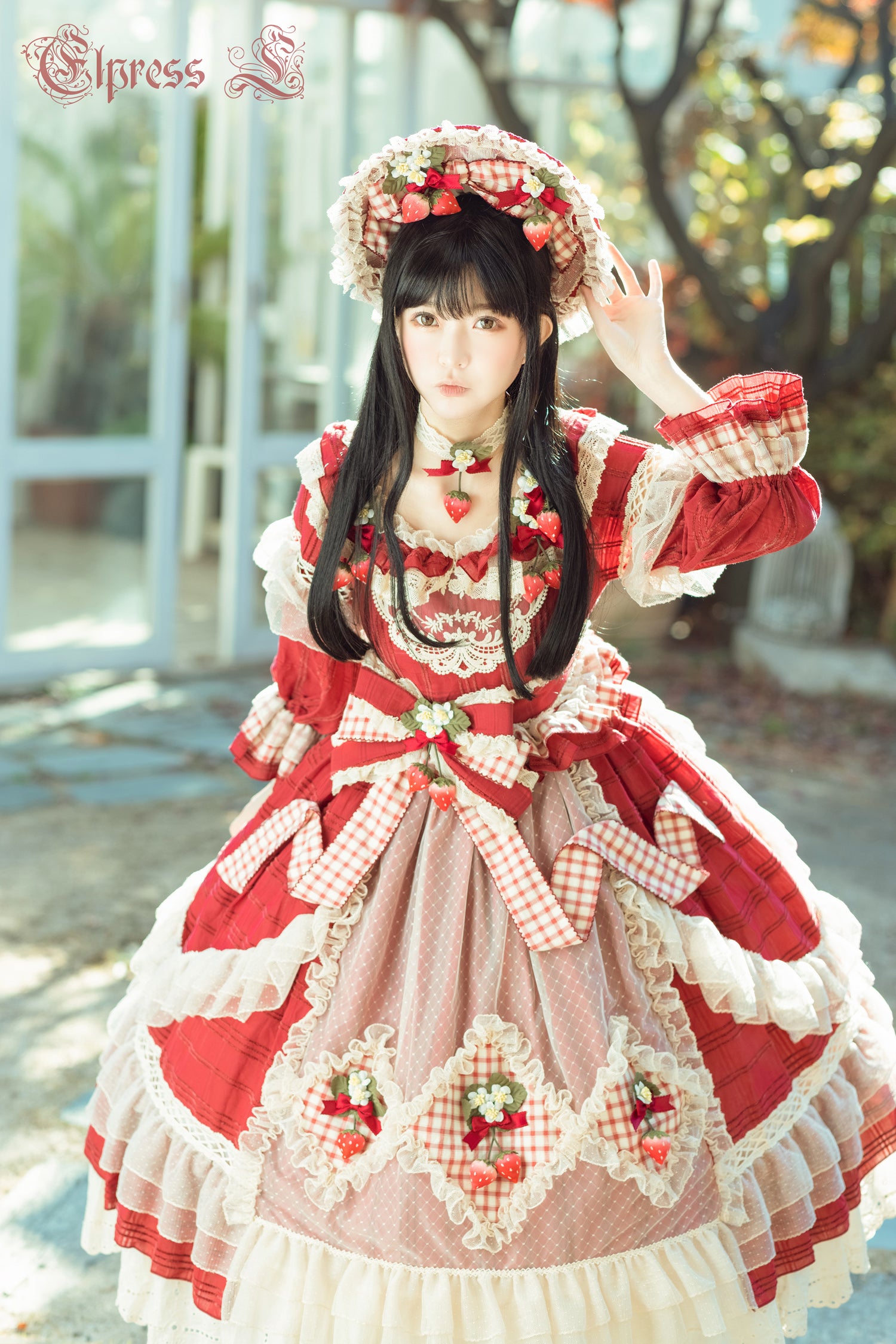 Elpress L - Peach Fragrance - Country Lolita Multicolors Strawberry Lolita OP Dress