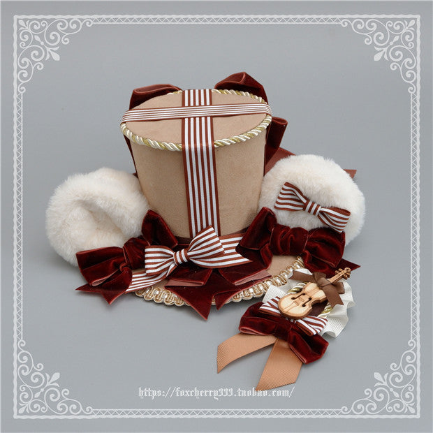 Fox cherry-Super Cute Lolita Bear Ears Top Hat Multicolors beige