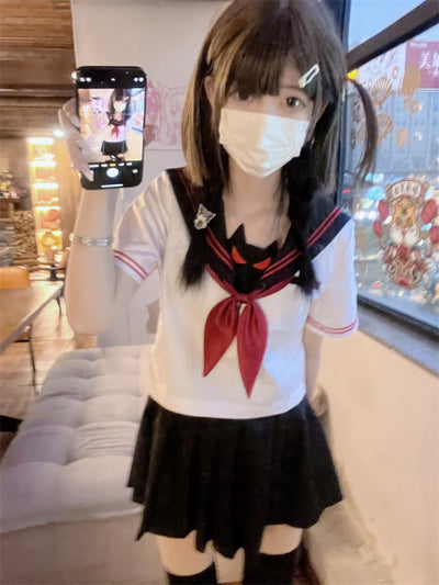 (Buyforme)To Alice~JK Lolita Kawaii Devil Embroidery Top Skirt   