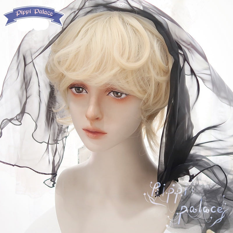 Pippi Palace~Lolita Short Curly Wig Pale Gold Air Bangs 8182:123762