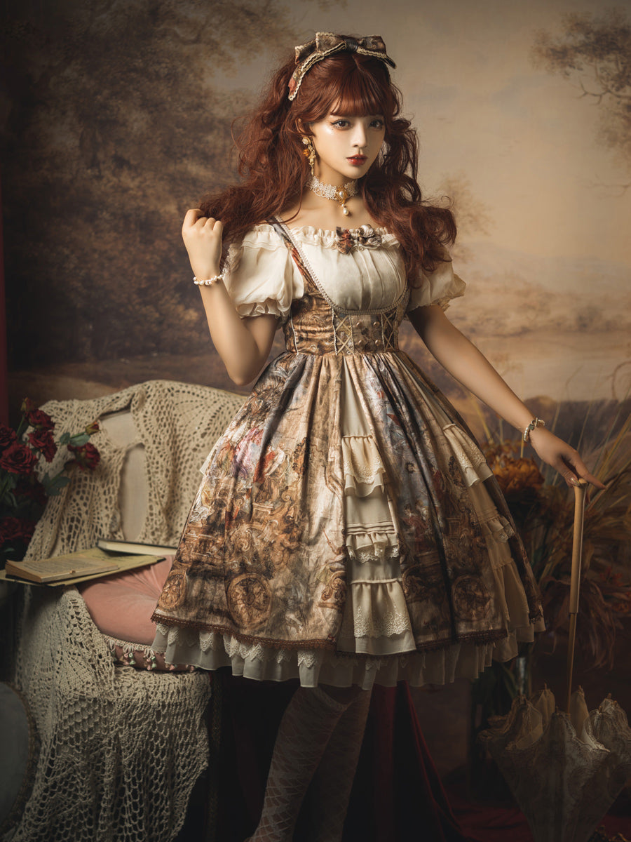 YingLuoFu~Cloria~ Classic Oil Paiting Print Lolita JSK   