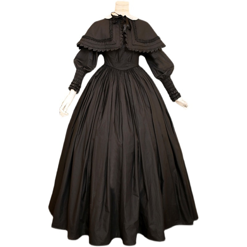 Lace Garden~Dark Night Ronnie~Gothic Lolita Antique Cloak Dress Suit S black two-piece set 