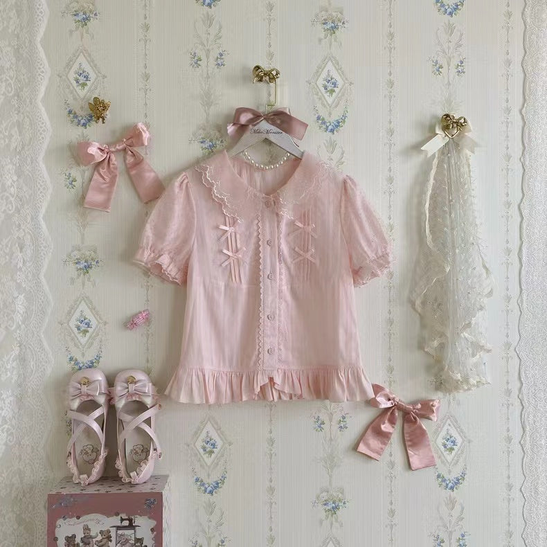 Yaya - Little Fluttershy - Multi-Colored Cotton Lolita Shirt S (recommend to buy one size up) pink