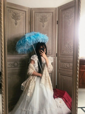 Multicolors Feather Lace Wedding Lolita Parasol blue  