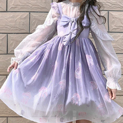 (Buyforme)LilithEye~Jellyfish Meteor~Chiffon Fairy Jellyfish Printed Lolita JSK S type 2 gradient purple+white 